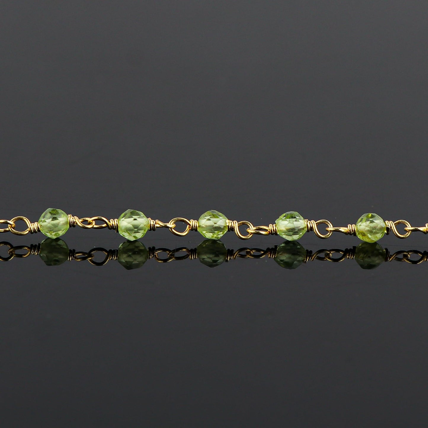CRYSTALINES Natural Peridot Gemstones Bracelet Handmade Hypoallergenic Gold Plated Jewelry for Women Healing Crystals Microfaceted Beads Rosary Chain Boho August Birthstone Bracelet, 7+1inch