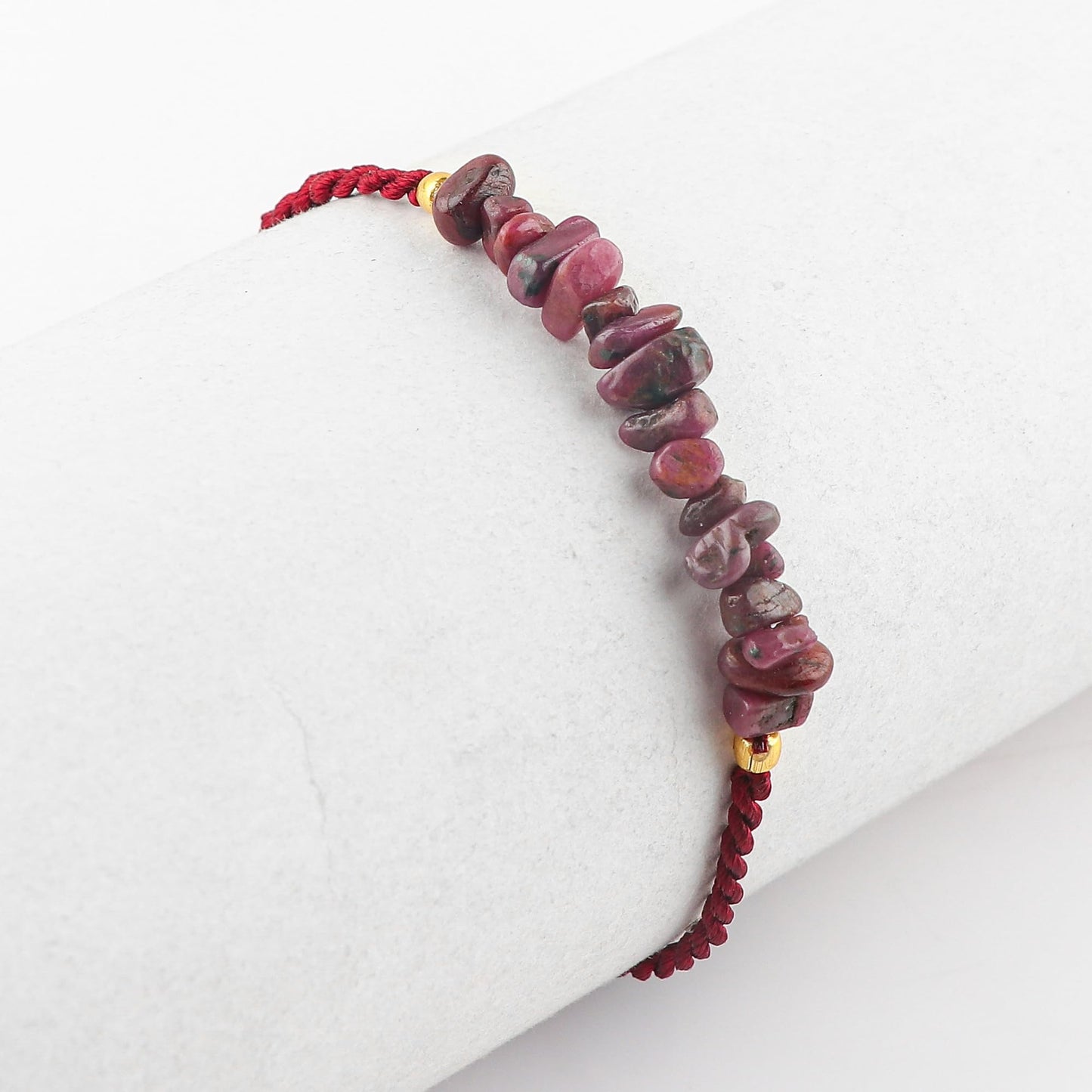 TGH Natural Ruby Chip Braided Bracelet – Handmade Adjustable Protection Bracelet – Raw Ruby Healing Crystal Jewelry for Men & Women – Energy Stone Christmas Gift – Birthday & Holiday Jewelry