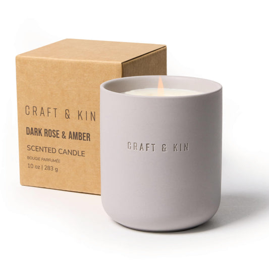 Craft & Kin Scented Candles - Dark Rose & Amber Holiday Candles | 10oz Soy Blend with Cotton Wick | Long-Lasting, 40-Hour Burn | Ceramic Jar, Perfect & Winter Home Scent