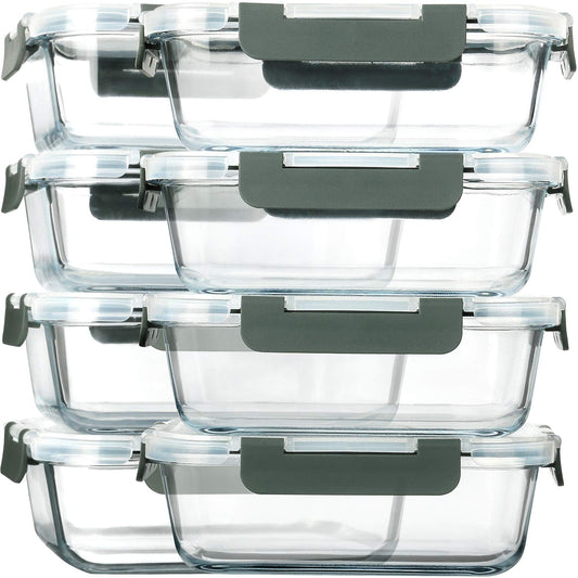 [8-Pack,30 oz]Glass Meal Prep Containers,Glass Food Storage Containers,Airtight lunch Containers with Lids, Microwave, Oven, Freezer and Dishwasher