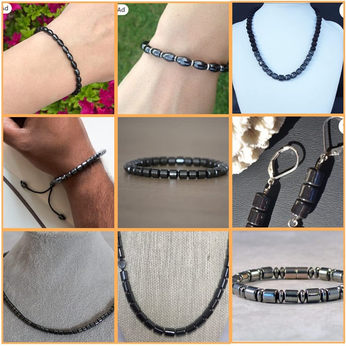 HAAMIIQII 70pcs 8mm Natural Black Hematite Loose Gemstone Beads Star Shape Spacer Stone Beads for Jewelry Making DIY Bracelets Necklaces Crafting