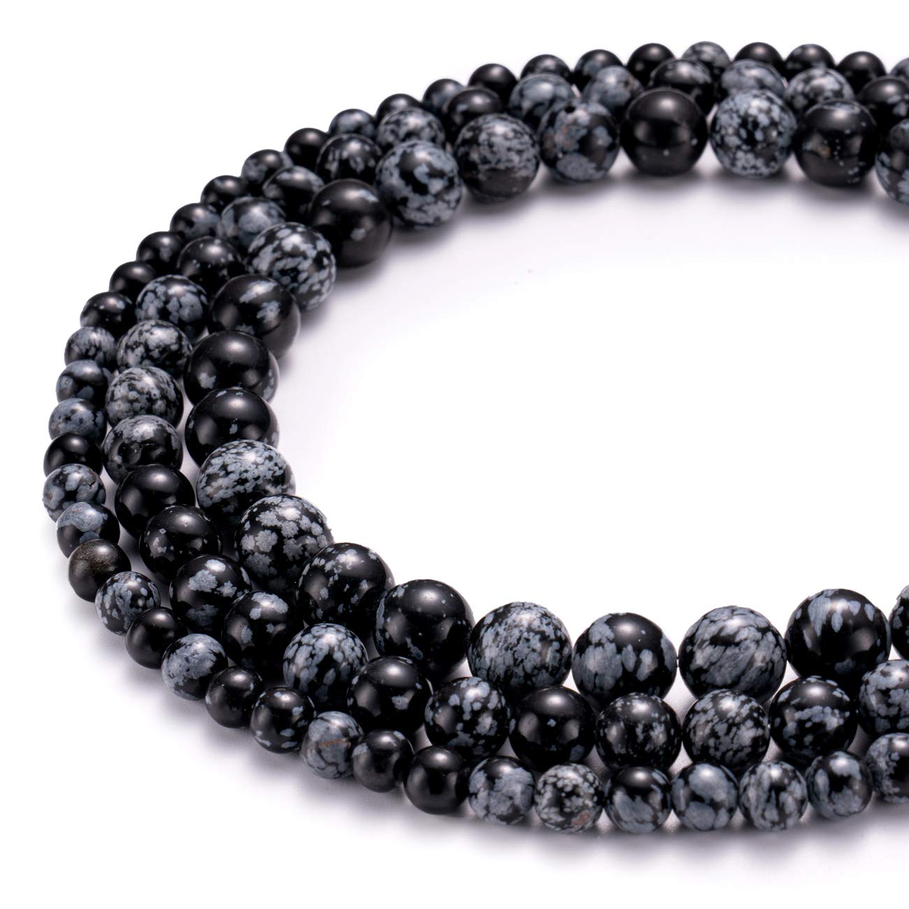 BEADIA Natural Snowflake Obsidian Stone Round Loose Semi Gemstone Beads for Jewelry Making 6MM 61PCS