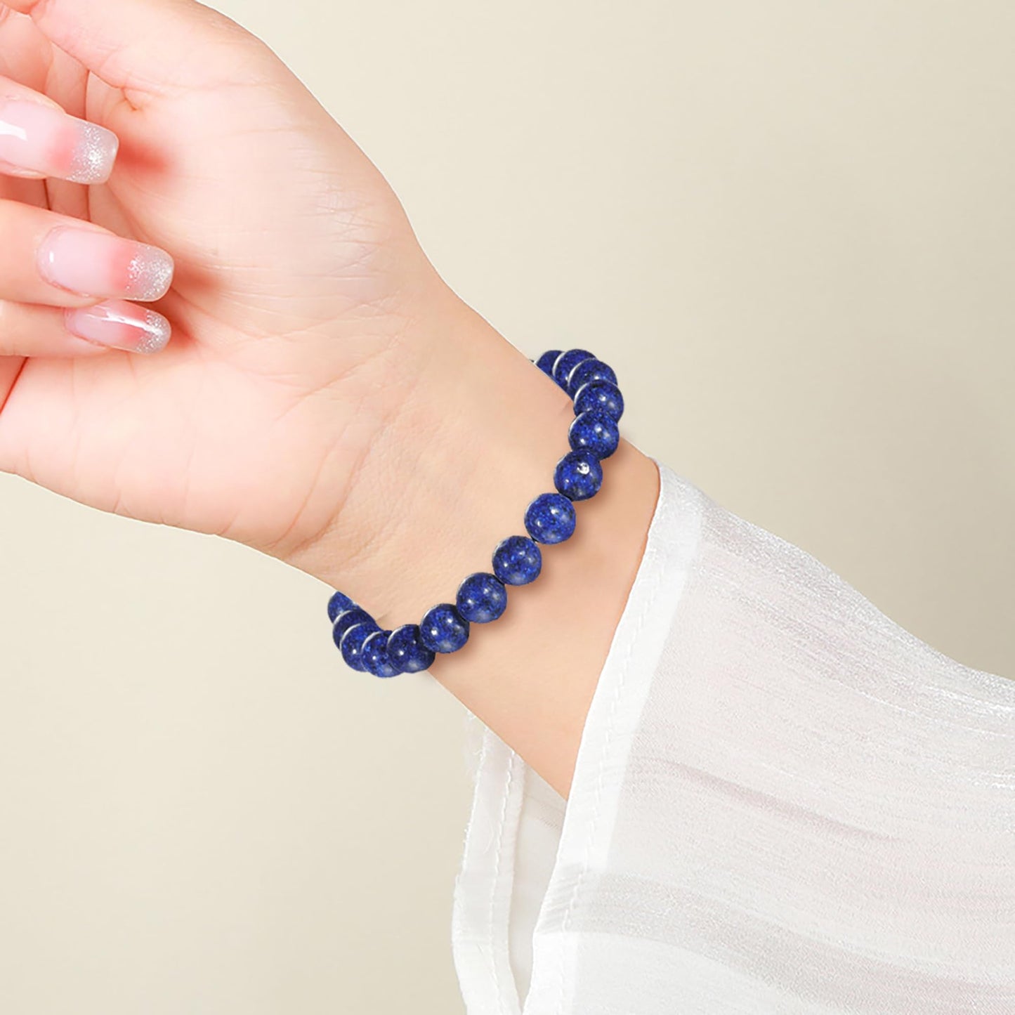 Udolfly Womens Crystal Beaded Bracelets for Women Men Protective Energy Bracelet Natural Gemstone Bead Bracelet 8mm Lapis