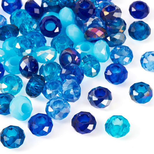 Craftdady 60Pcs Blue Color Theme European Beads Large Hole Faceted Glass Bead Blue Rondelle Bead Crystal Loose Spacer Beads for Jewelry Making DIY Pens Snake Chain Charm,12 Colors