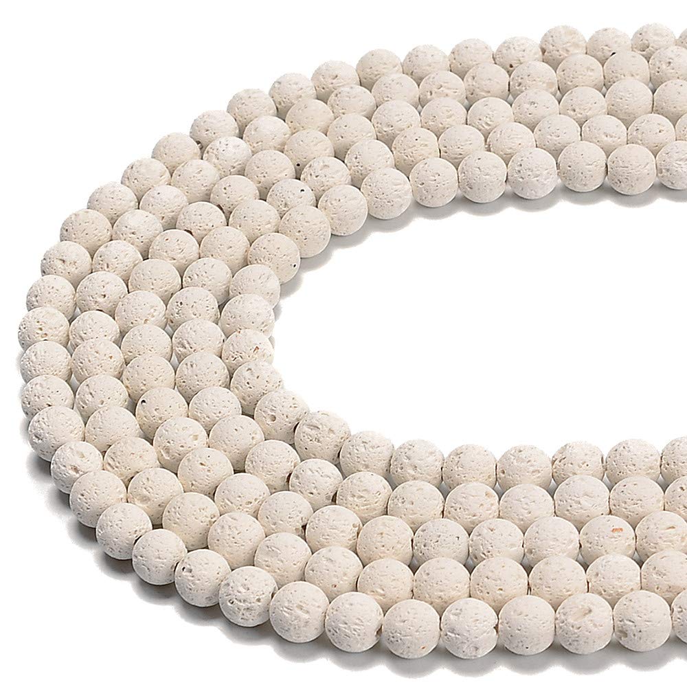 PLTbeads Natural Gemstone Loose Beads Smooth Round Approxi 15 inch DIY Bracelet Necklace for Jewelry Making (10mm, White Lava)