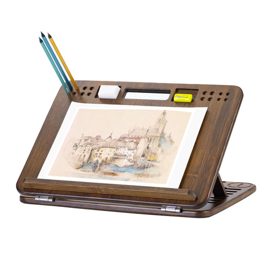 StrongTek 6-Position Bamboo Table Easel, 16x12 Inch Adjustable Drawing and Sketching Board with Built-in Handle and Back Storage, Portable Art and Lap Desk for Sketching, Reading, and Book Stand