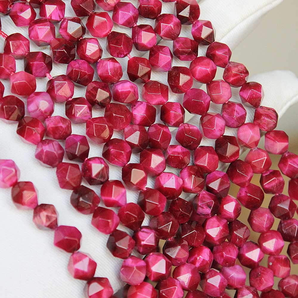 MJDCB Best Sellers Natural Stone Beads Faceted Polygon Rose Red Tiger Eye Crystal Energy Stone Healing Power for Jewelry Making(8mm)