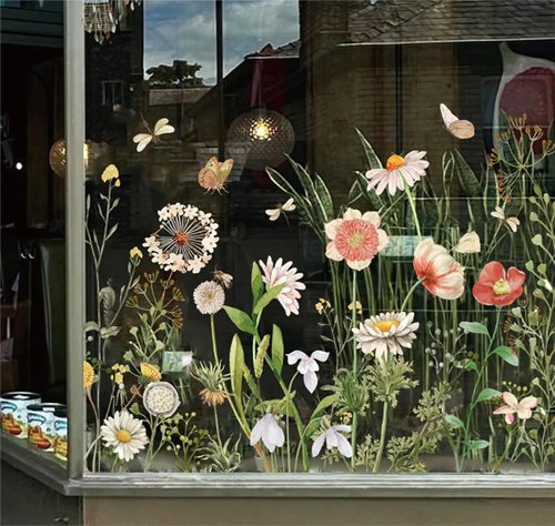 FYSUIMU Vintage Floral Window Clings - Reusable Wildflower Decals for Retail Storefronts & Cafes