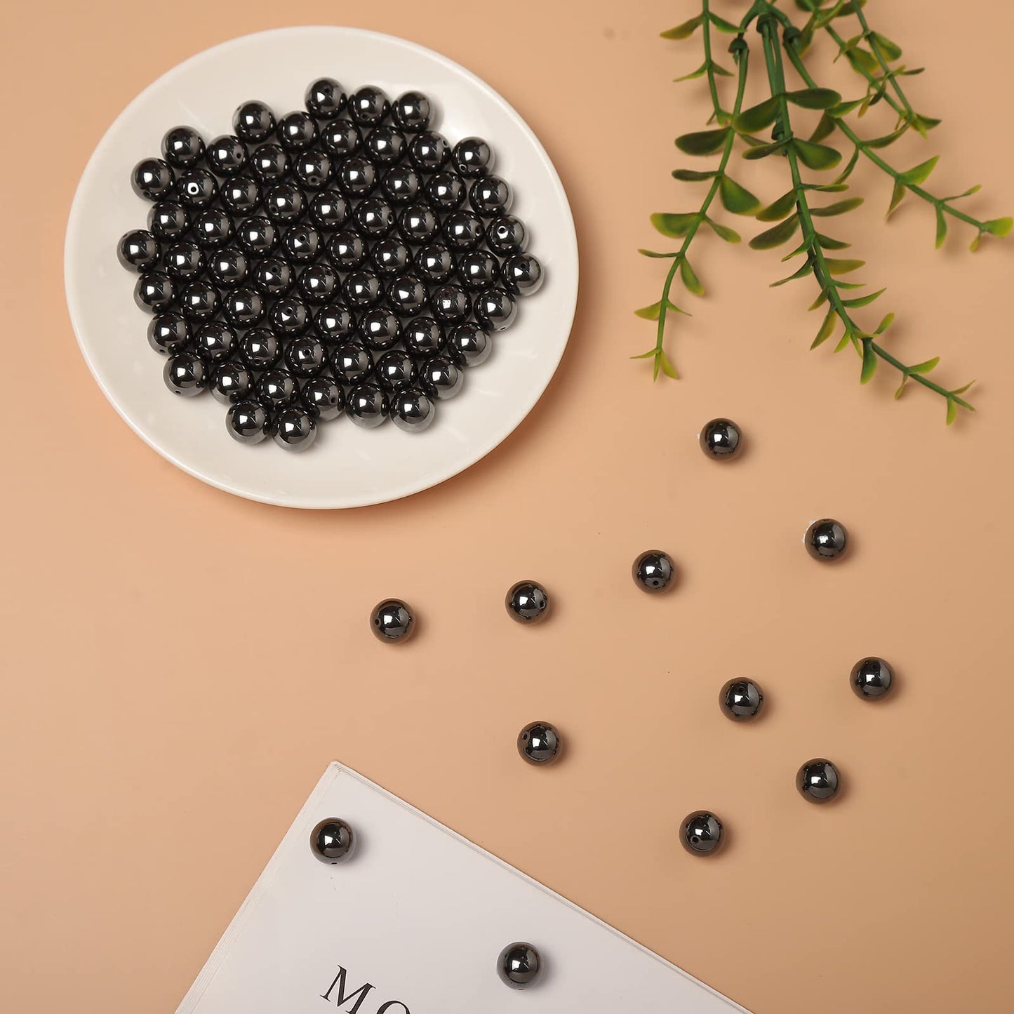 35pcs 10mm Natural Black Hematite Gemstone Beads Energy Healing Crystal Round Loose Stone Beads for Jewelry Making, DIY Bracelets Necklaces