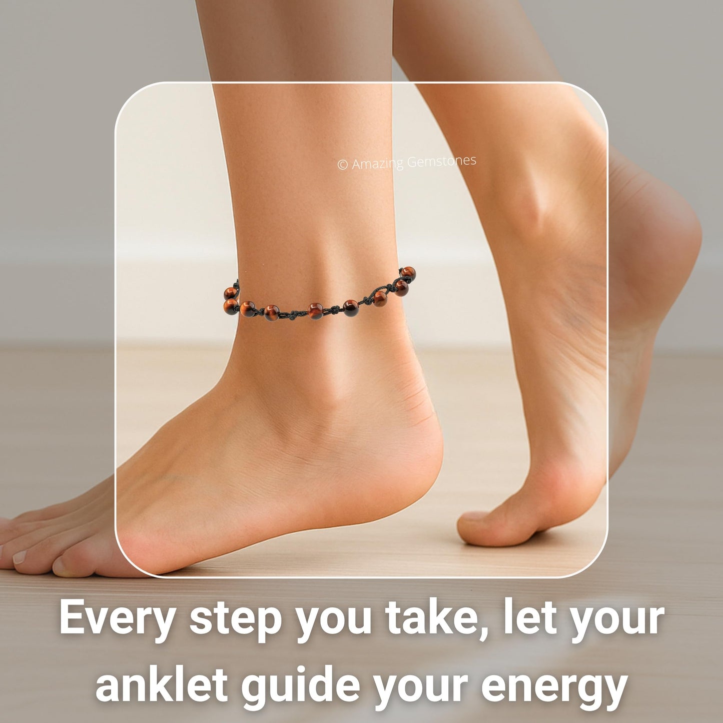 Amazing Gemstone Red Tiger Eye Anklet Ankle Bracelets for Women - Waterproof Beaded Healing Crystal Anklets, Plus Size Chakra Gemstone Bead Anklet (Stretchy Adjustable - Hand Knotted)