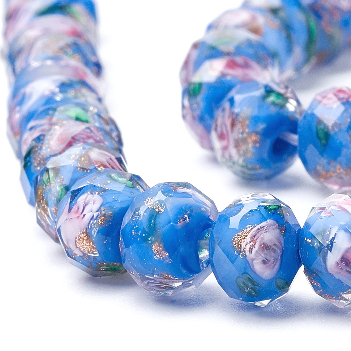 PH PandaHall 45pcs 12mm Gold Sand Lampwork Beads Glass Handmade Round Loose Beads with Hole for Rosary Making Jewelry Craft Making - Cornflower Blue