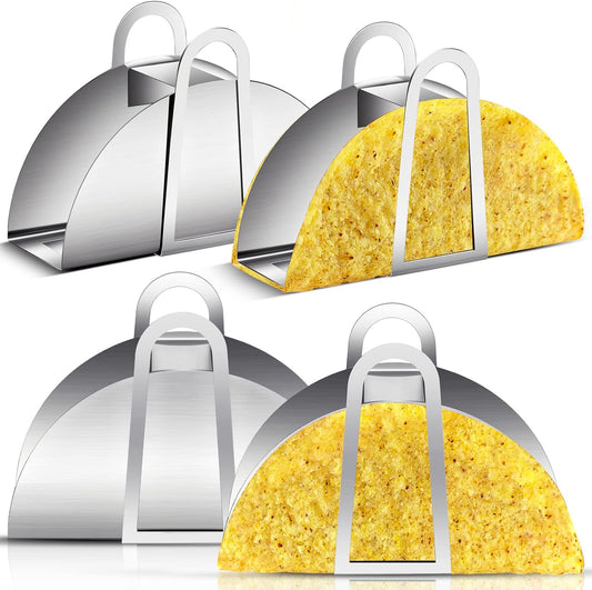 Skiennix Stainless Steel Taco Shell Mold - 4 Pack Tortilla Holder for Crispy Baking & Frying