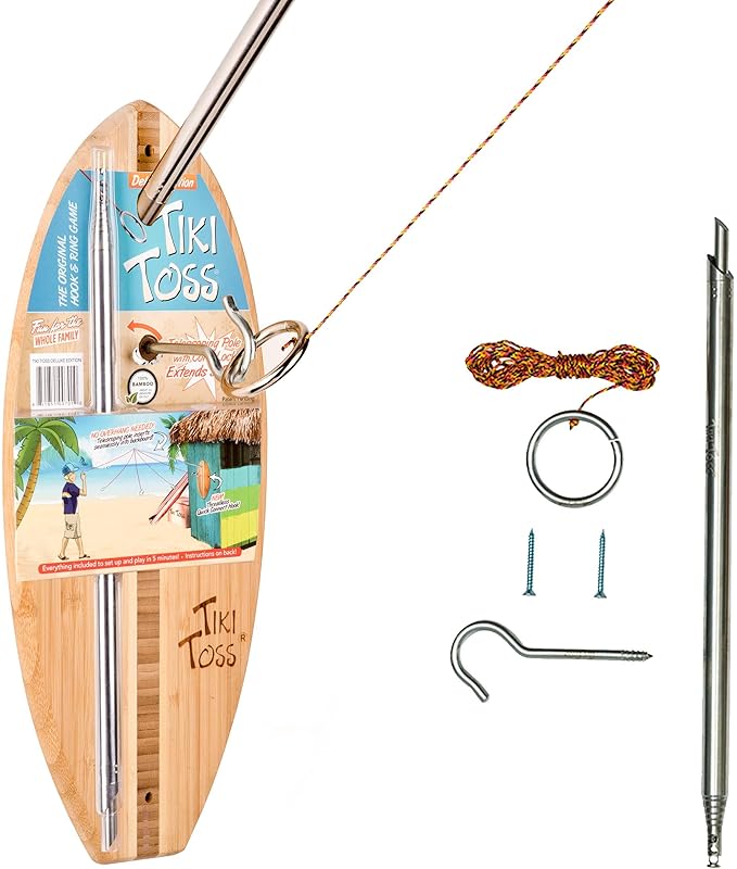 Tiki Toss Ring Toss Game for Adults & Kids - Hook and Ring Games with String and Hooks for Indoor/Outdoor Use, Man Cave Decor & Stuff, Gifts for Men - Standard or Deluxe 12.3" / Tiny 5"