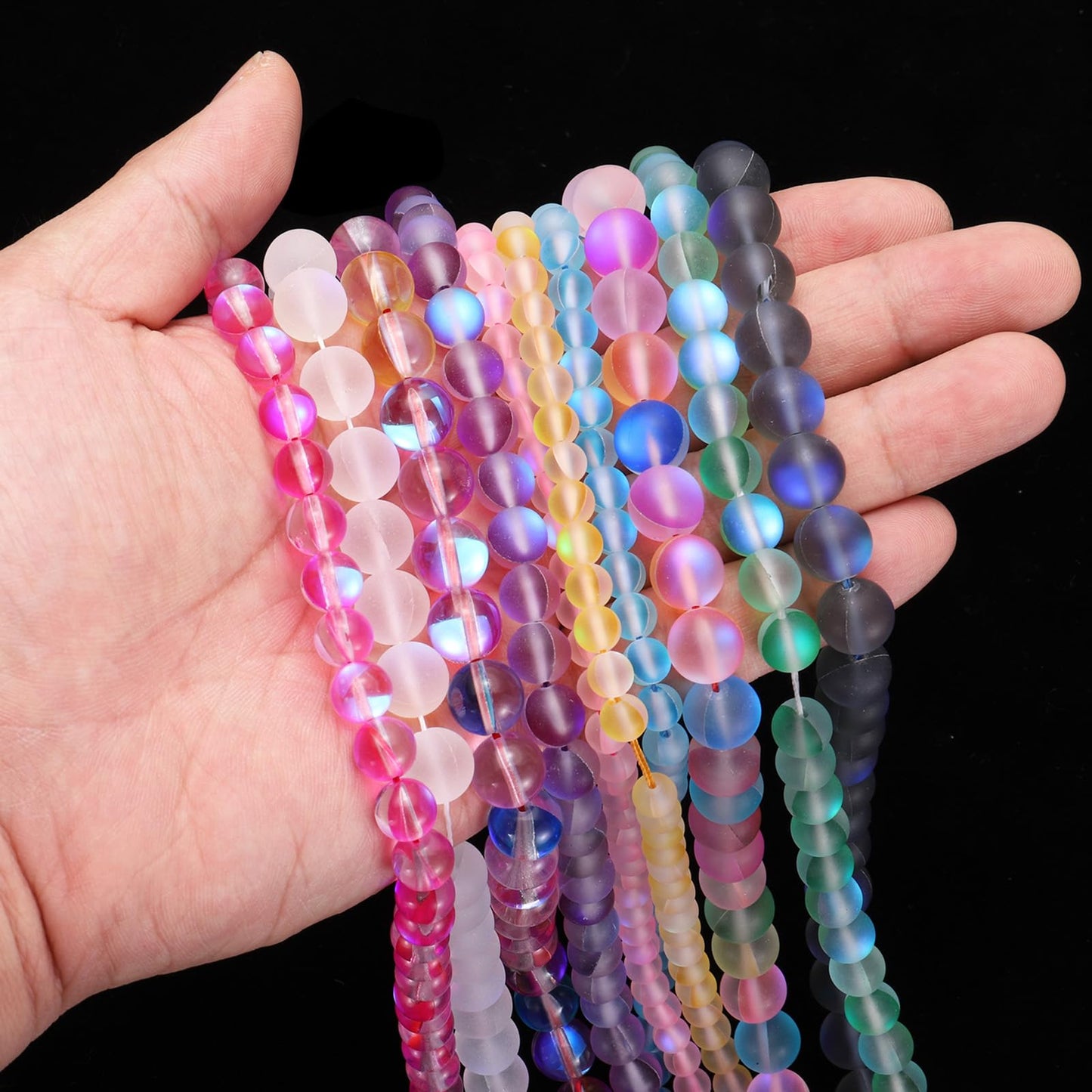 uxcell Matte Crystal Glass Beads 6mm Synthetic Frosted Shining Semi-Precious Round Loose Beads Synthetic Moonstone for Jewelry Making DIY Bracelet, Blue