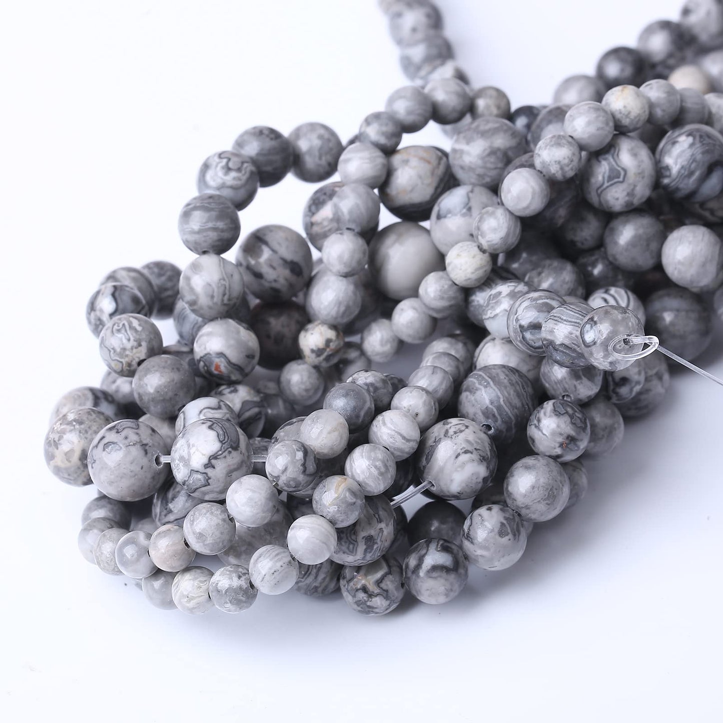 36PCS 10MM Natural Grey map Beads Round Loose Stone Beads for Jewelry Making DIY Energy Stone Healing Power Bracelet 15"