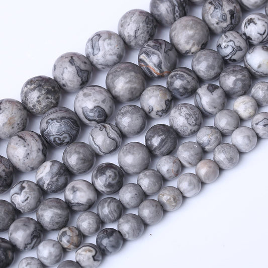 36PCS 10MM Natural Grey map Beads Round Loose Stone Beads for Jewelry Making DIY Energy Stone Healing Power Bracelet 15"