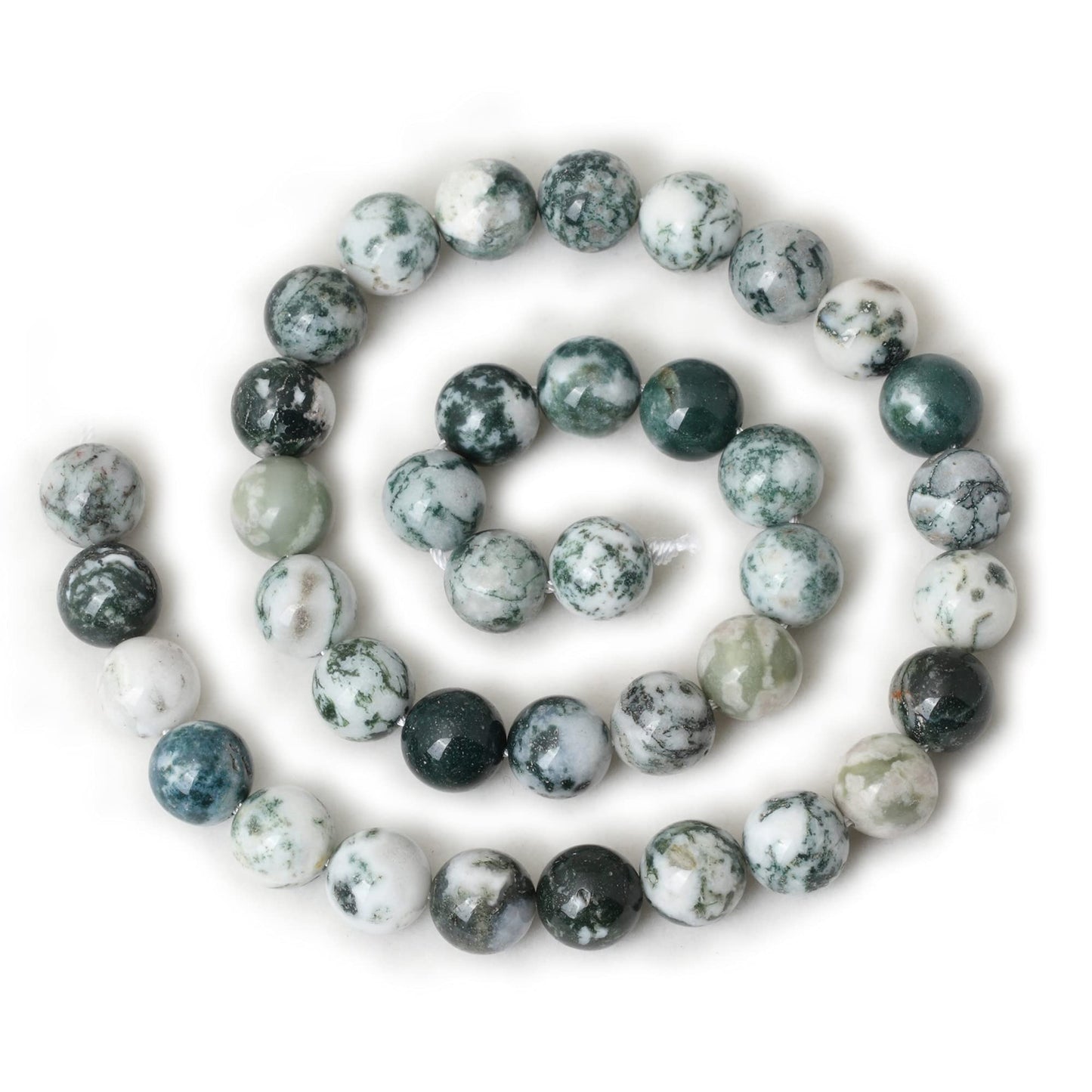 CHEAVIAN 10mm 35PCS Natural Tree Agate Round Loose Beads for Jewelry Making 1 Strand 15"