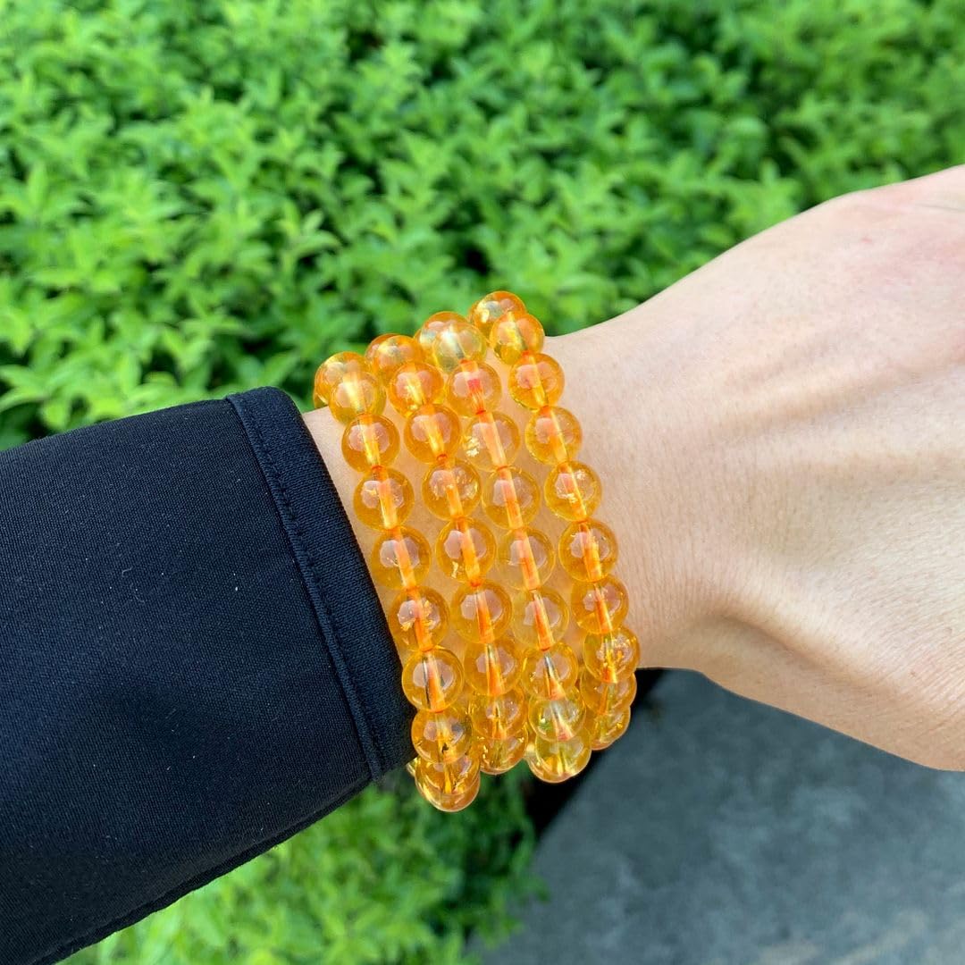 Adabele Real Natural Yellow Citrine Bracelet 8.5 inch Stretch Gemstone Beaded Bracelet Chakra Healing Crystal Stone Jewelry Women Mom Gift (Unisex) GB8-D27