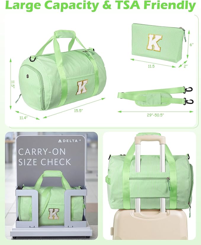Birthday Gift for 6 Year Old Girls, Girl Gym Bag, Kids Monogram Overnight Duffel Bags with Shoe Compartment, Personalized Travel Bag with Makeup Pouch, Ballet Recital Gifts (Letter A)