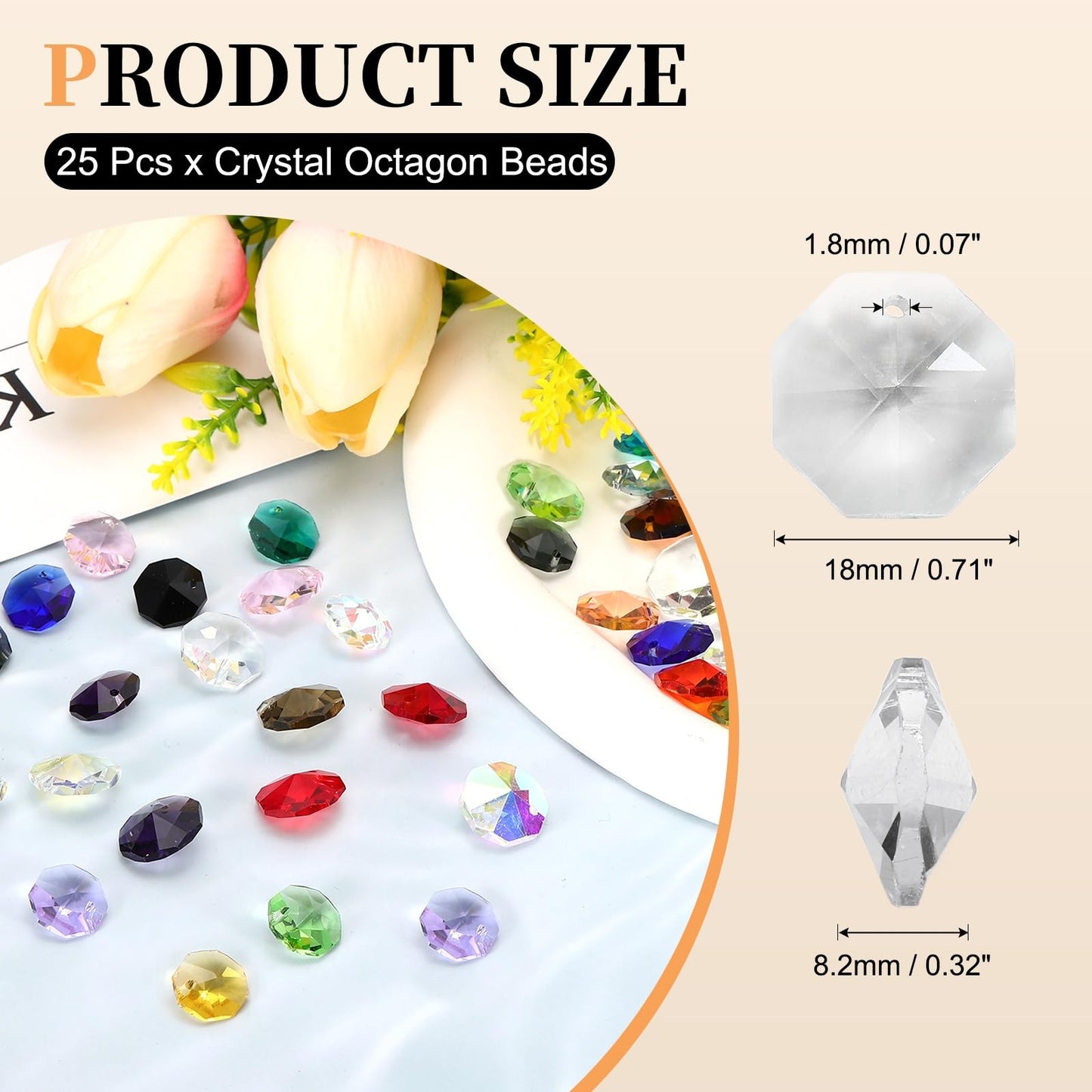 uxcell 25Pcs 1 Hole Crystal Octagon Beads, 18mm K9 Glass Hanging Chandelier Beads Prisms Parts for Crystal Chandeliers Lamp Hanging Pendant Jewelry DIY Craft, Clear