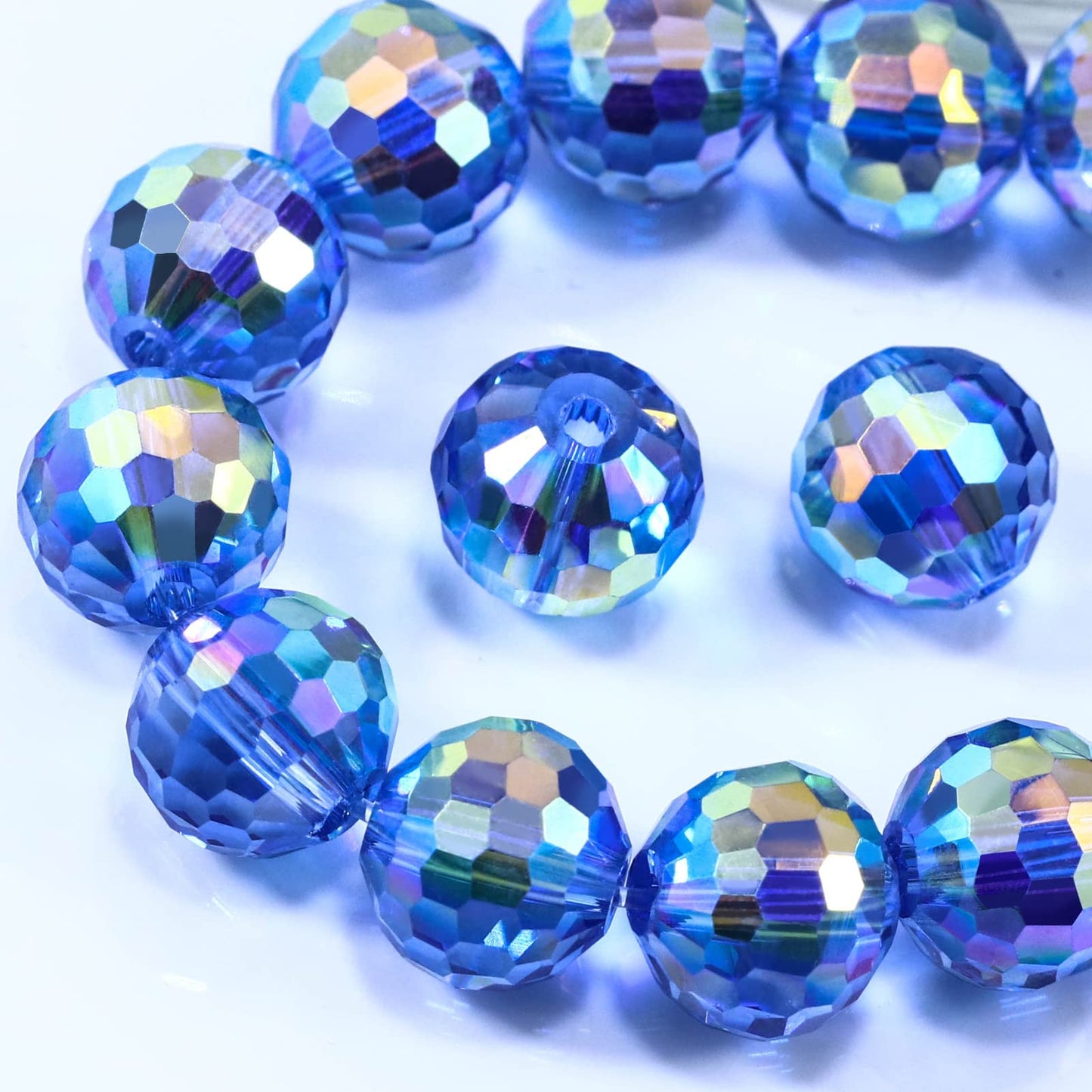 Dowarm 100PCS 8MM Crystal Glass Beads for Jewelry Making, Faceted Crystal Beads for Crafts Bracelet Wind Chimes Suncatcher, #5003 Rondelle Spacer Beads, Loose Gemstones, Light Blue AB