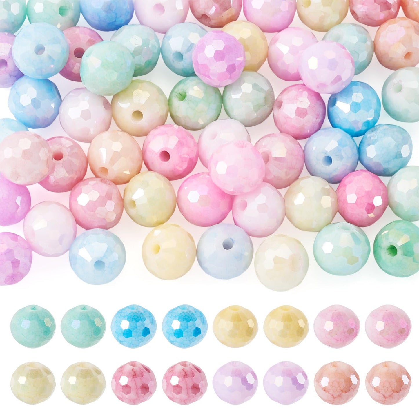 Elecrelive 55Pcs 8mm Round Glass Beads Jewelry Making, Faceted Crystal Beads Imitation Jade Gems for Bracelet Necklace Jewelry DIY Crafts Supplies