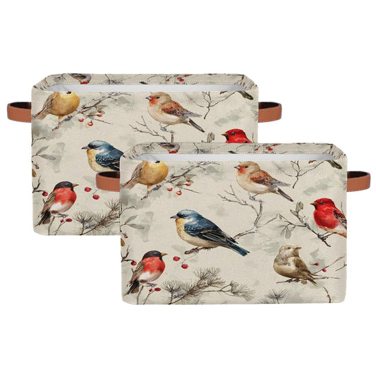AUUXVA Storage Basket Vintage Ink Painting Bird Storage Cube Box Durable Canvas Collapsible Toy Basket Organizer Bin with Handles for Shelf Closet Bedroom Home Office