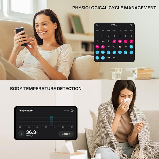 Smart Ring with Vibration Alerts, Health Tracker Ring with Body Temperature Monitor, Heart Rate, Sleep & Fitness Tracking, Waterproof Activity Ring for Men & Women, No App Fees