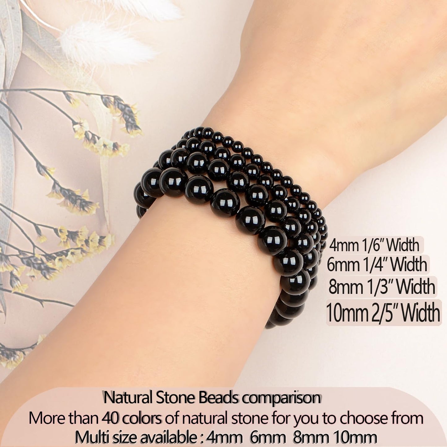 LPBeads Handmade Natural Gemstone Stretch Elastic 10mm Black Onyx Bracelet Healing Crystal Round Stone Beads Jewelry Gifts for Women Men