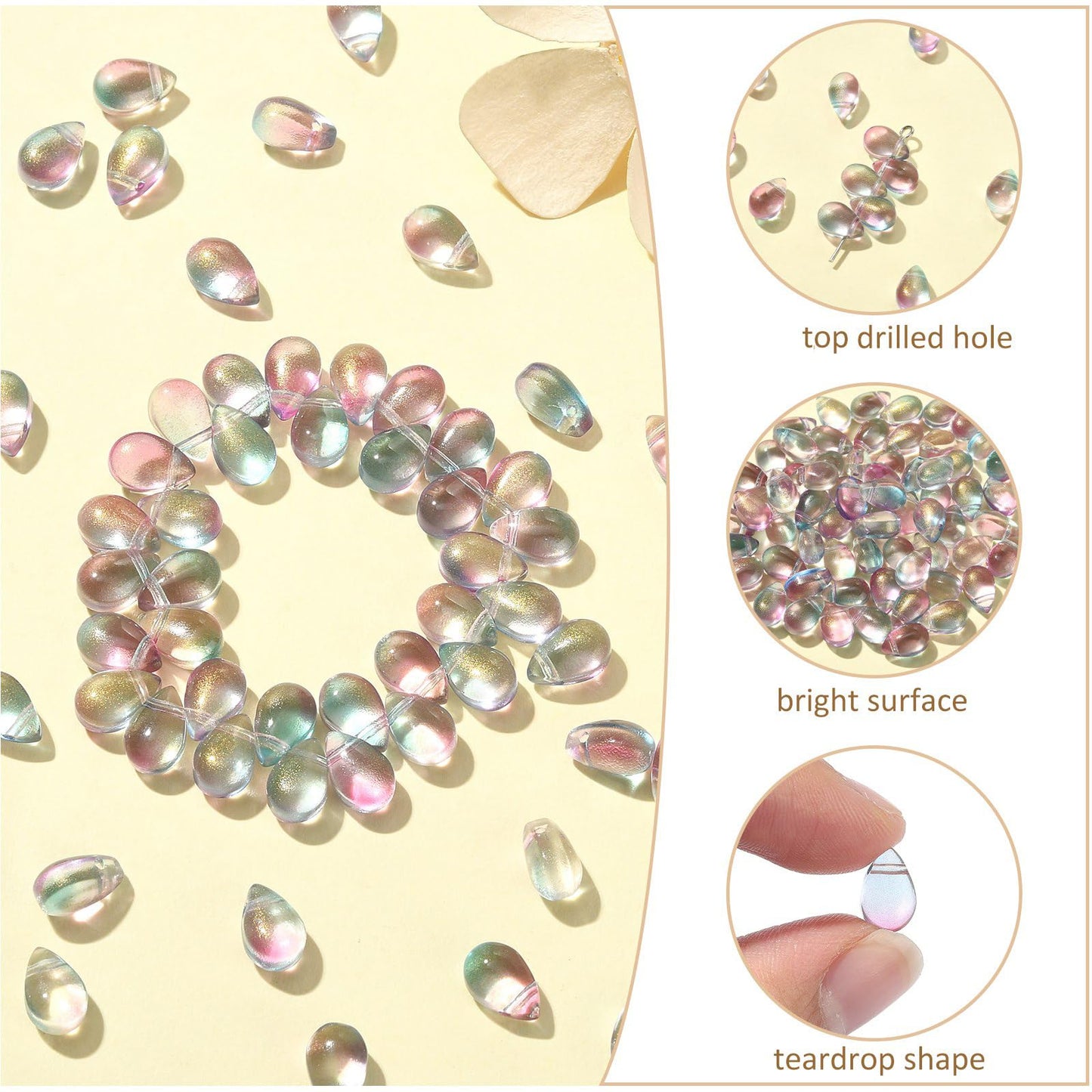 UR Urlifehall 100 Pcs Glass Teardrop Charms Transparent Spray Painted Glass Beads with Glitter Powder Beads for DIY Jewelry Crafts Making