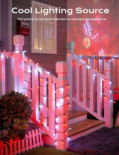 Brightown Solar C6 Strawberry String Lights - 22.64ft, 50 LEDs, Red & White | Outdoor Christmas Decor