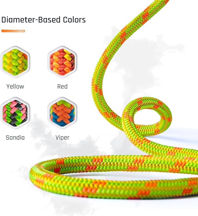 Pelican Rope Arborist Rope 11.8mm x 150Ft, USA Made High-Strength 24-Strands Static Climbing Rope - 7,000 lb Strength for Tree Climbing, Pulling, Outdoors & Swing Made in USA - Viper, Plain End