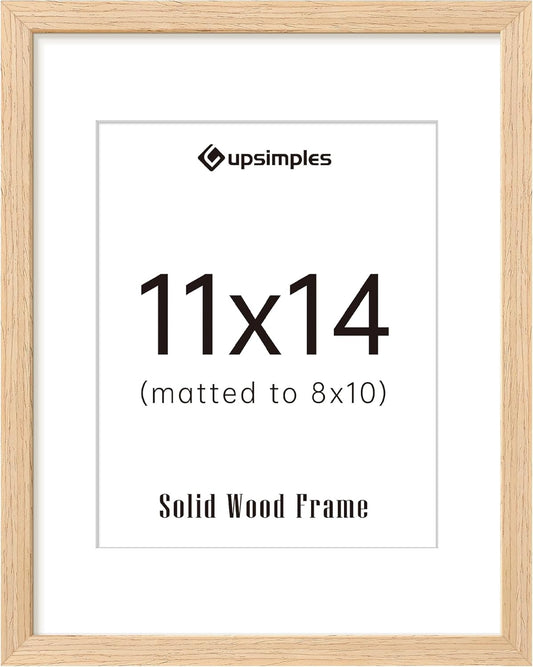 Upsimples 11x14 Picture Frame - Natural Solid Wood Frame for 8x10 or 11x14 Photos | Vertical & Horizontal Display