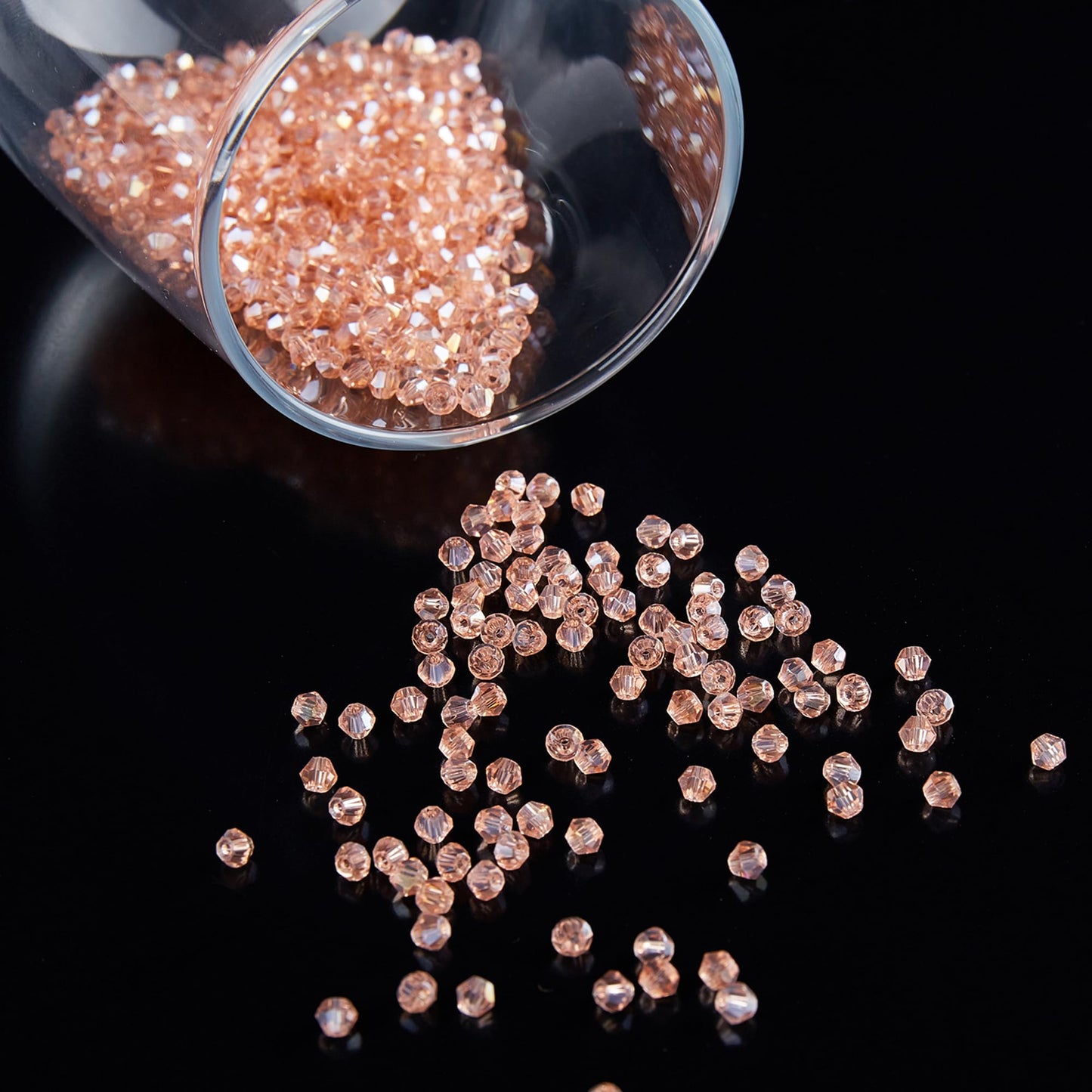 Laopottbeads 1200PCS 3mm Bicone Crystal Glass Beads for Jewelry Making, Sparkling Mini Beads for Suncatchers, DIY Bracelets & Craft Projects (Pink)