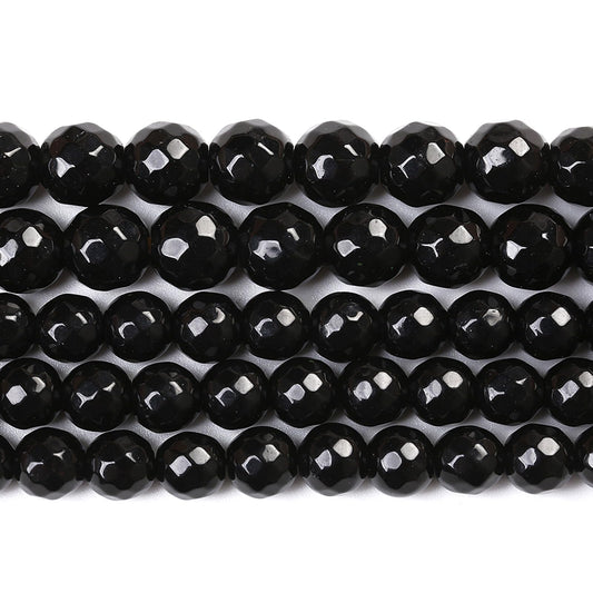 45pcs 8mm Natural Faceted Black Agate Stone Beads for Jewelry Making Energy Healing Beads DIY Bracelet Necklace Accessories 15" (8mm, Faceted Black Agate)