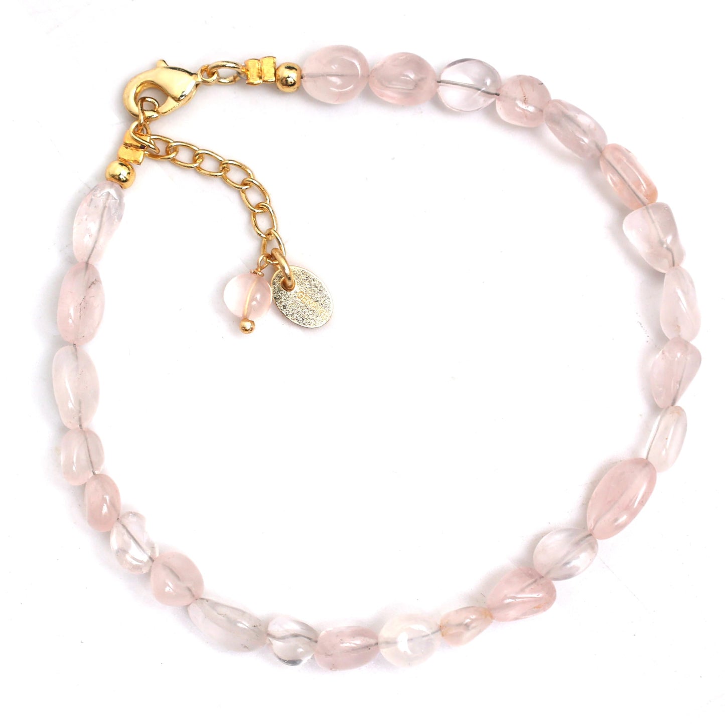 Gempires Pink Rose Quartz Beaded Bracelet Lightweight Handmade Gemstone Jewelry Hypoallergenic 8 Inch Gold Plated Trendy Western Jewerly For Women