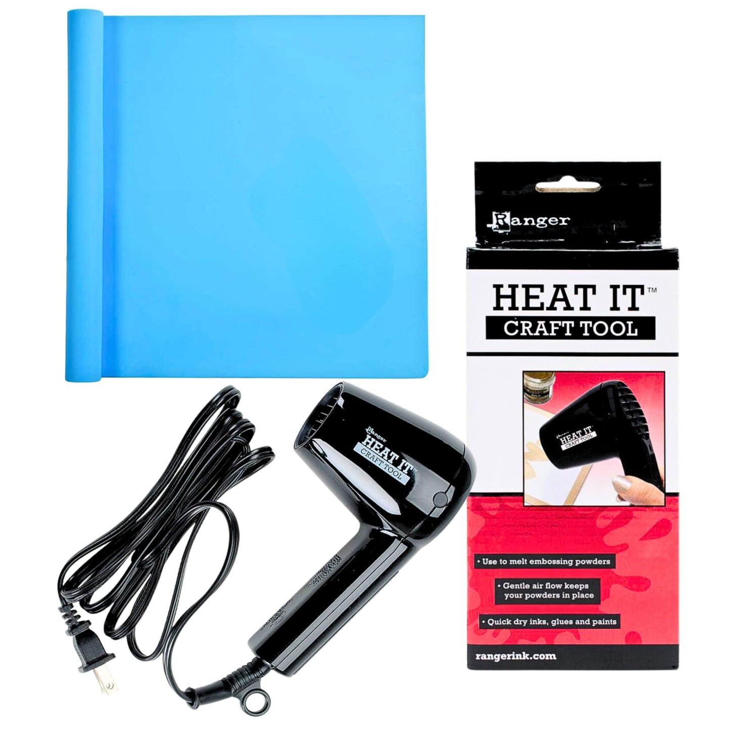Heat Gun for Crafting and Silicone Craft Mat - Craft Tools Bundle - Mini Heat Gun for Crafting, Embossing, Resin Bubble Removal, Heat Resistant Silicone Mat for Resin, Nail Art, Paint