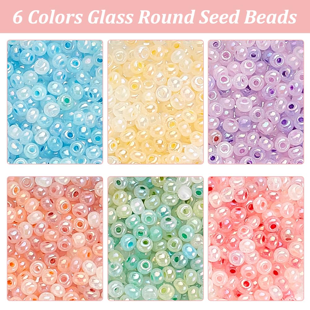 PH PandaHall 1800pcs 6 Colors Cloudy Fantasy Seed Beads 3mm Creamy Glass Beads Round Waist Beads Little Pastel Beads Small Craft Spacer Beads for Bracelet Necklace Earring Summer Seaside