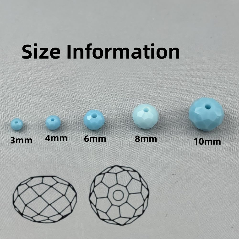 Pinhoollgo 200pcs 6mm Crystal Glass Beads Faceted Rondelle Glass Spacer Beads for Bracelets Necklace Pendants Earrings Key Chains Jewelry Making(Lake Blue Porcelain)