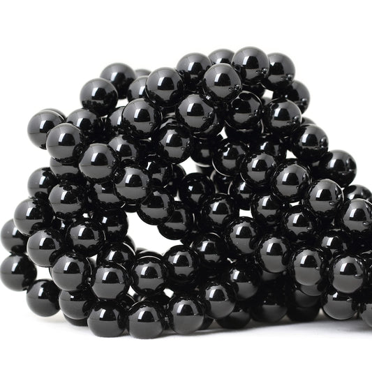 CHEAVIAN 35PCS 10mm Black Smooth Polish Onyx Agate Gemstone Round Loose Beads for Jewelry Making 1 Strand 15"