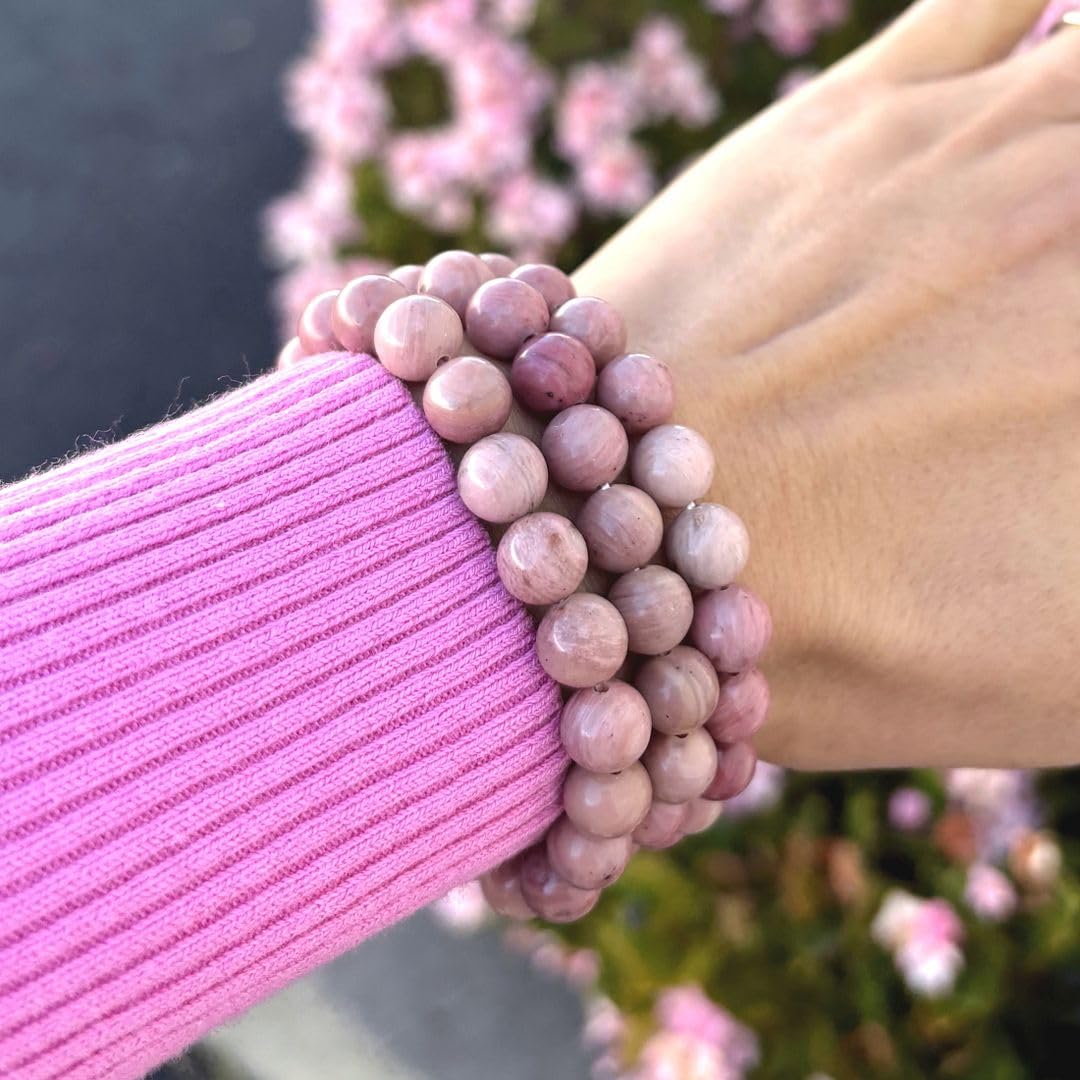 Adabele Real Natural Pink Rhodonite Gemstone Beaded Bracelet 8.5 inch Stretch Chakra Healing Crystal Stone Jewelry Women Birthday Gift (Unisex) GB8-D5
