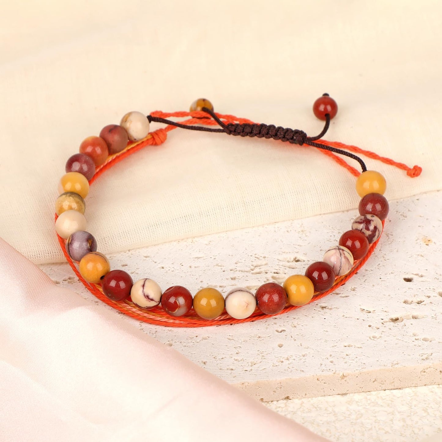 LPBeads 8mm Moukaite Jasper Bracelet with Handmade Rope Bracelet Size Adjustable Natural Stone Crystal Healing Bracelets Gifts for Unisex Adults