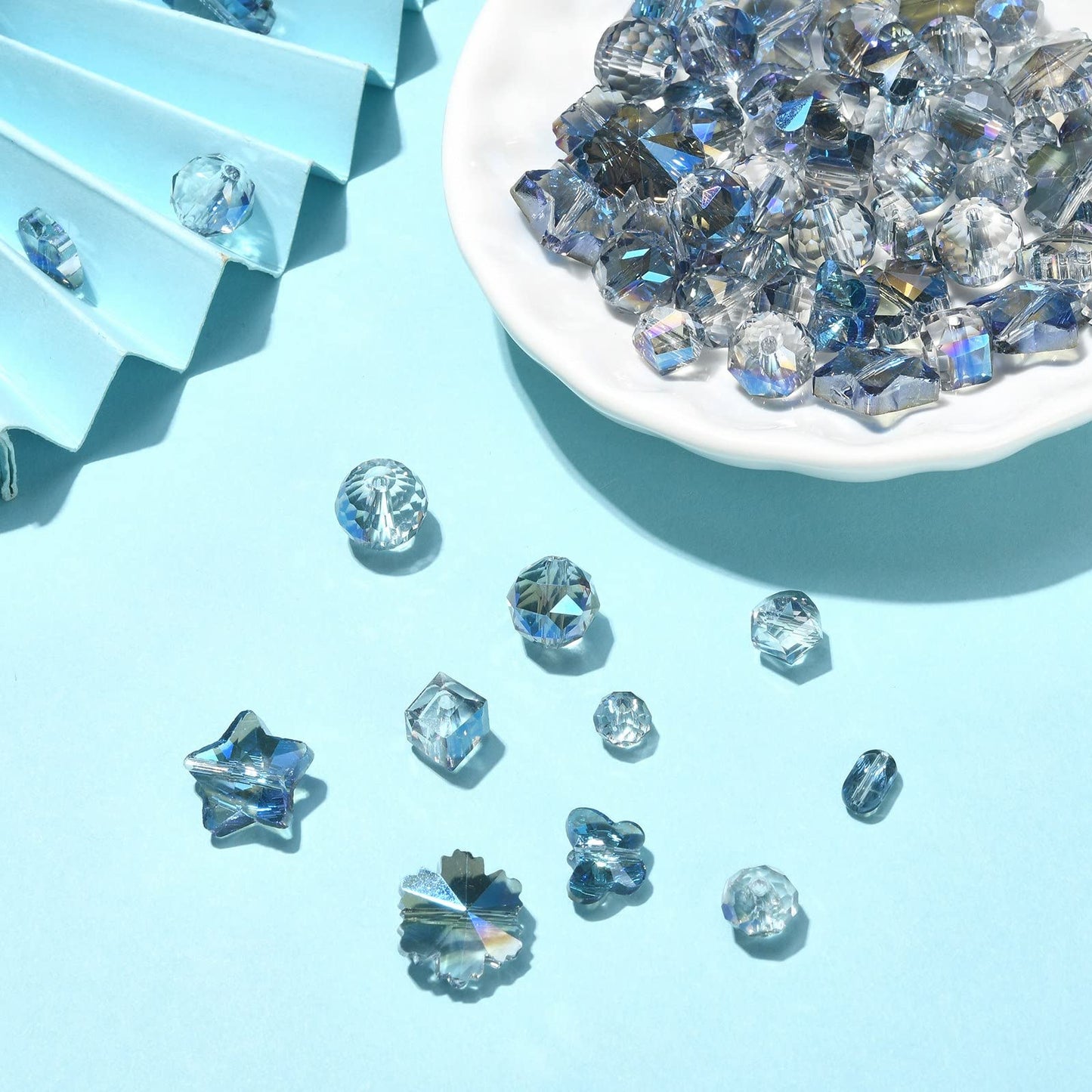 LiQunSweet 100 Pcs Blue Plated Faceted Crystal Glass Crystal Beads Bulk for Bracelet DIY Jewelry Making Earrings Necklace