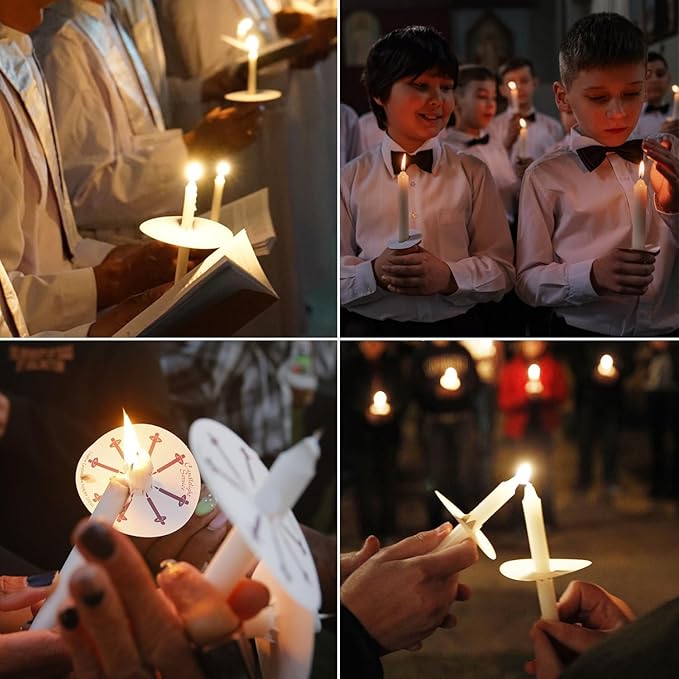 200 pcs Church Candles with Drip Protectors for Devotional Candlelight Vigil Service, Unscented White 5" H X 1/2" D, No Smoke, Shabbat, Praye