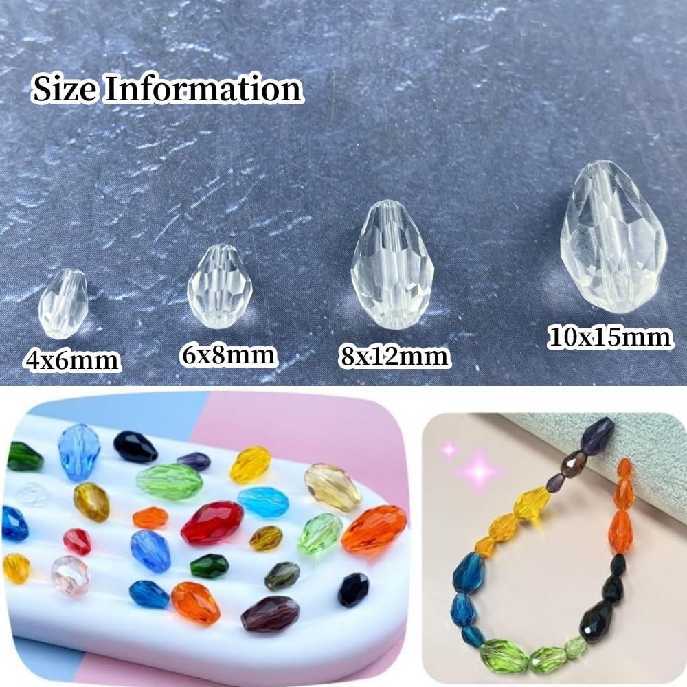 Honkoolly 50pcs 10x15mm Teardrop Crystal Glass Beads Vertical Hole Faceted Glass Teardrop Spacer Beads for Bracelets Necklace Earring DIY Jewelry Making Craft(Transparent)