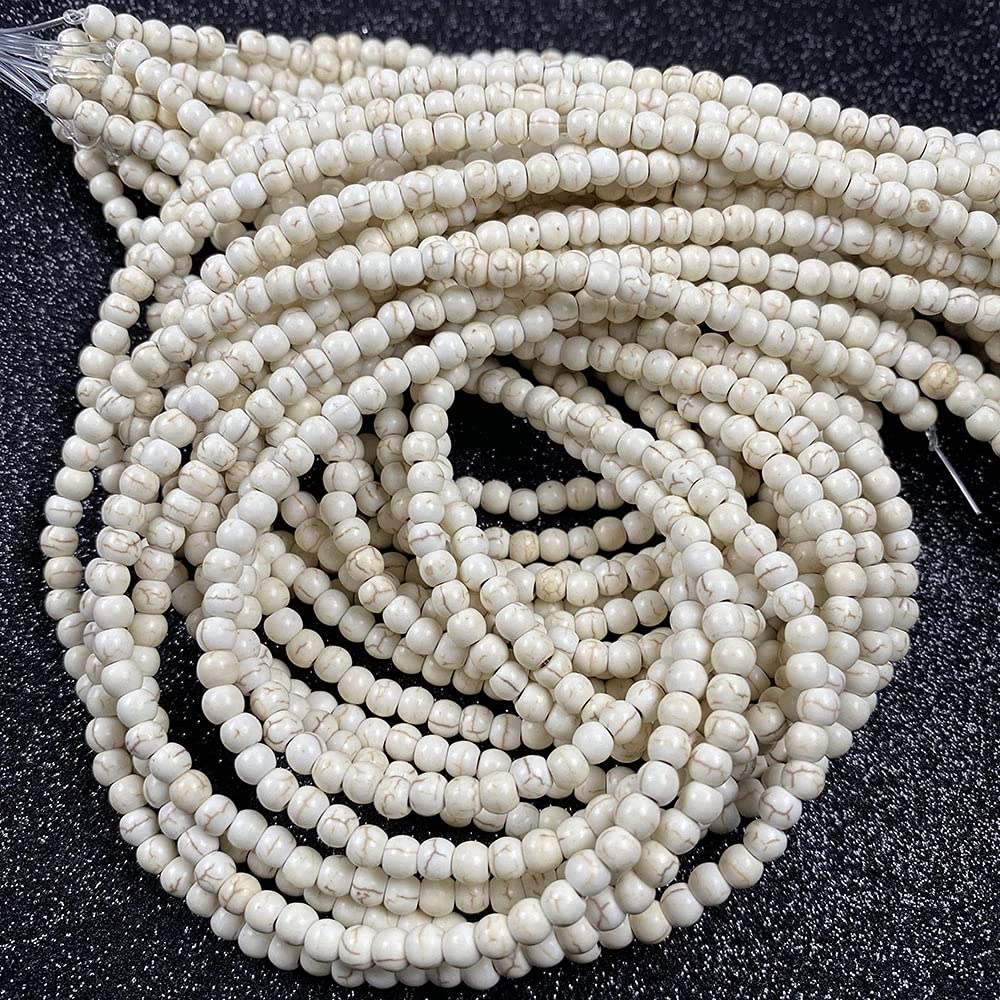 6mm 65pcs Beads Howlite Turquoises Natural Stone Jewelry Vintage Findings Necklace Lariat Earrings Crystal Dangle Component Bracelet DIY Making (6mm, Beige Round)