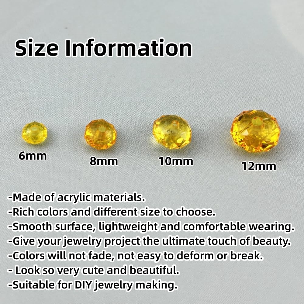 YHYPOCI 100pcs 12mm Acrylic Crystal Beads, Faceted Rondelle Acrylic Spacer Beads for Wind Chimes Bracelet Necklace Earring Keychain Jewelry Making DIY Crafts(Gold Yellow)
