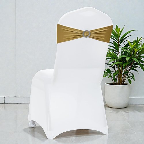 MDS Spandex Foil Chair Sashes - Universal Elastic Stretch Bands with Buckle for Weddings | Metallic Gold (Pack of 10)