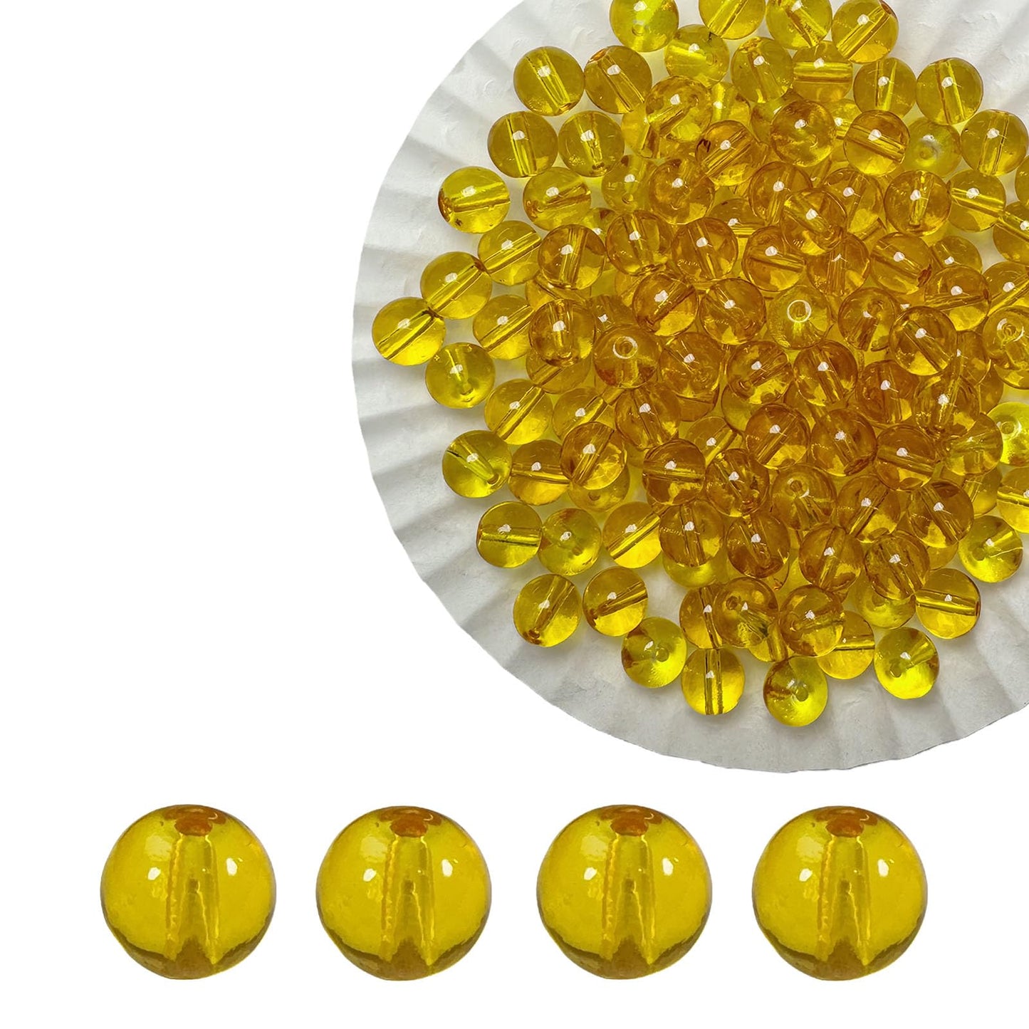 PAMIR TONG 400pcs 8mm Round Glass Beads for Bracelet Pretty Smooth Loose Beads for Necklace-Earring-Jewelry Making and DIY Crafts (Clear Yellow)