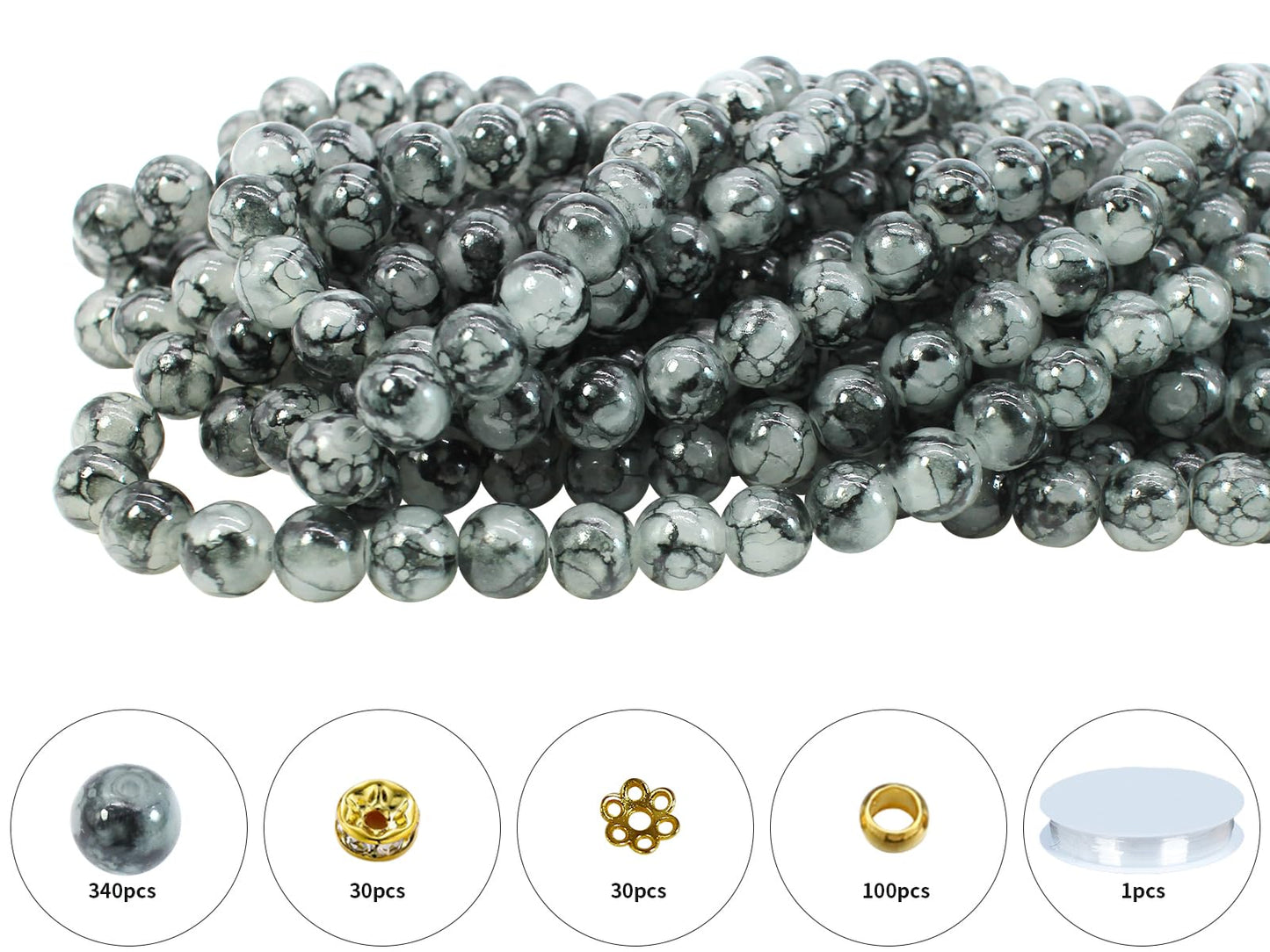 Pamir Tong 500PCS 10mm Black Glass Beads for Jewelry Making,Round Smooth Beads, Bracelet Space Loose Beads for Jewelry Making Earring, Necklaces, DIY Crafts & Gifts #362